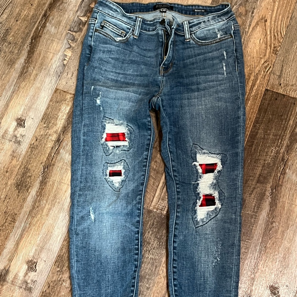 Judy Blue Red Checkered Skinny Fit